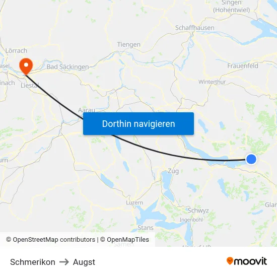 Schmerikon to Augst map