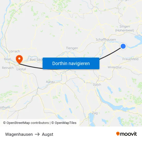 Wagenhausen to Augst map
