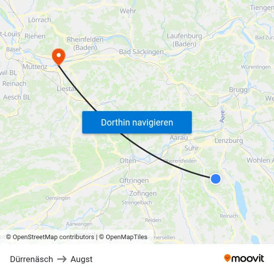 Dürrenäsch to Augst map