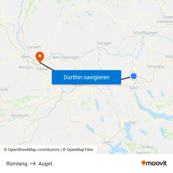 Rümlang to Augst map