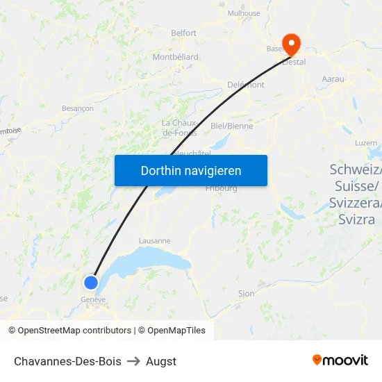 Chavannes-Des-Bois to Augst map