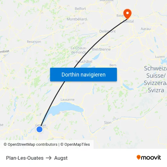 Plan-Les-Ouates to Augst map