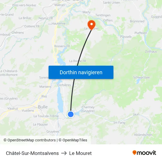 Châtel-Sur-Montsalvens to Le Mouret map