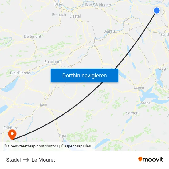 Stadel to Le Mouret map