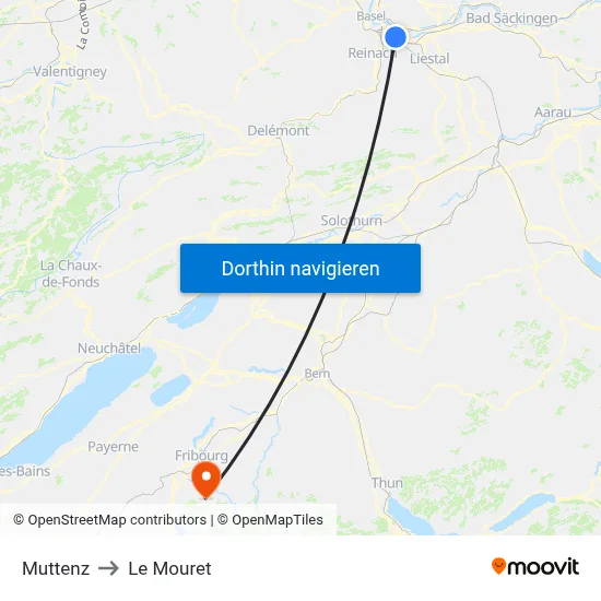 Muttenz to Le Mouret map