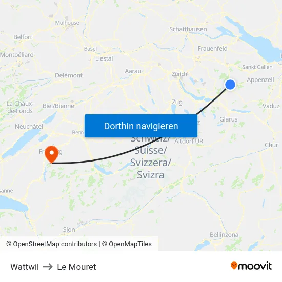Wattwil to Le Mouret map