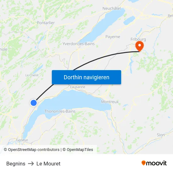 Begnins to Le Mouret map