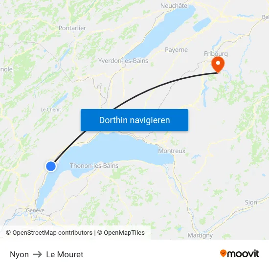 Nyon to Le Mouret map