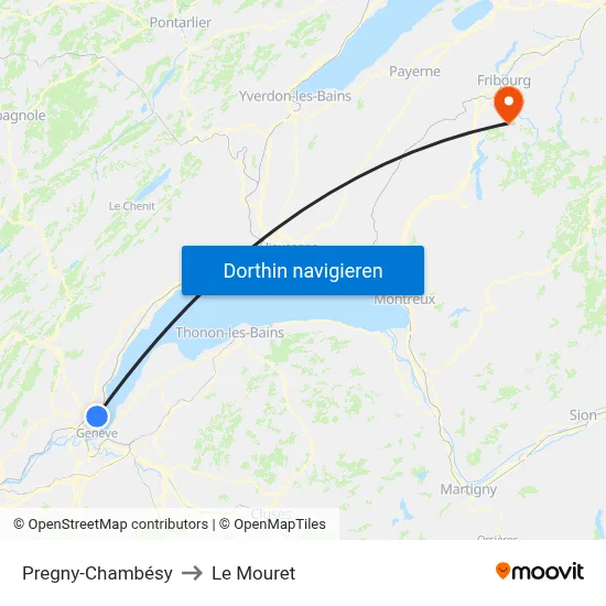 Pregny-Chambésy to Le Mouret map