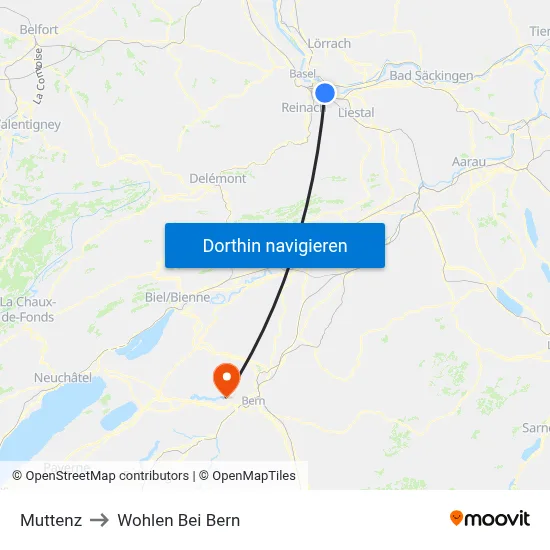 Muttenz to Wohlen Bei Bern map