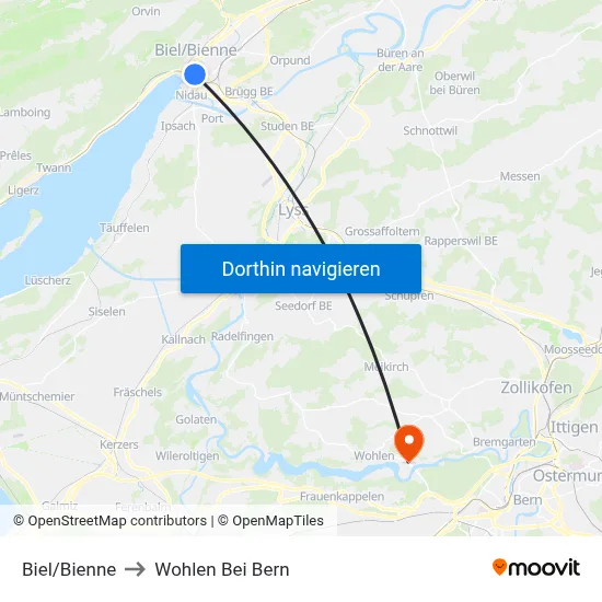 Biel/Bienne to Wohlen Bei Bern map