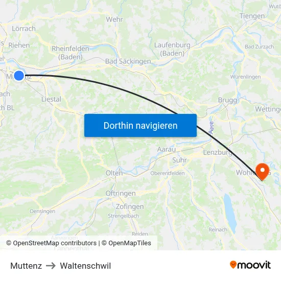 Muttenz to Waltenschwil map