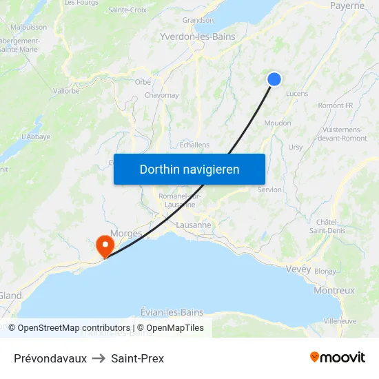 Prévondavaux to Saint-Prex map