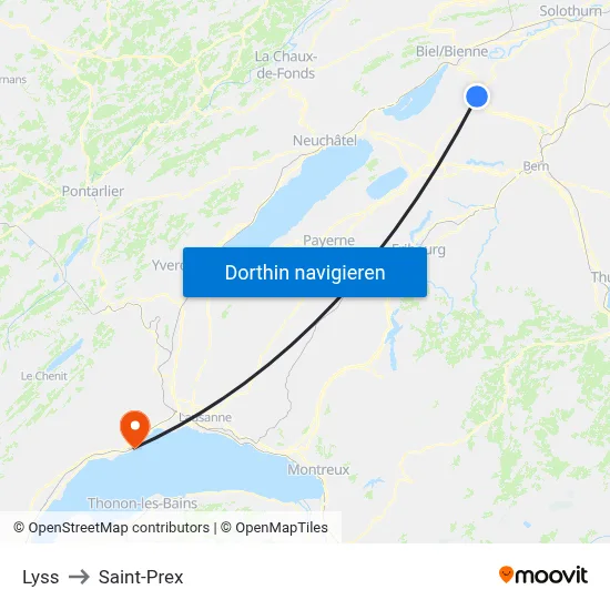 Lyss to Saint-Prex map