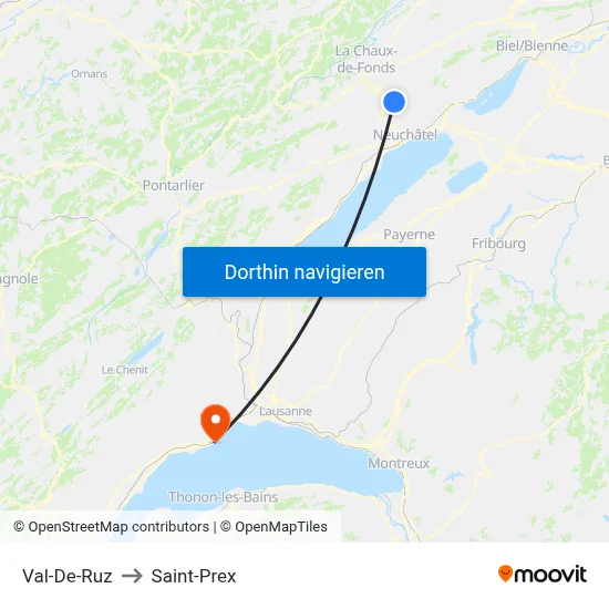 Val-De-Ruz to Saint-Prex map