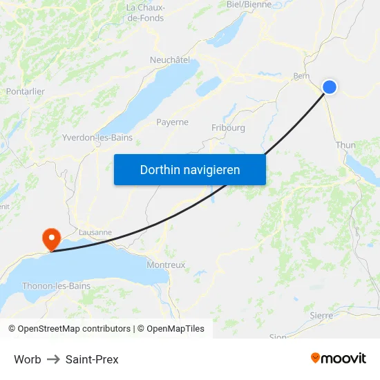 Worb to Saint-Prex map