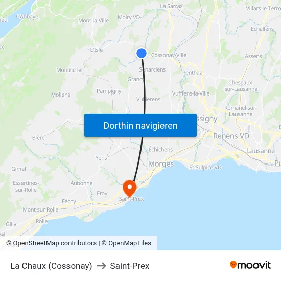 La Chaux (Cossonay) to Saint-Prex map