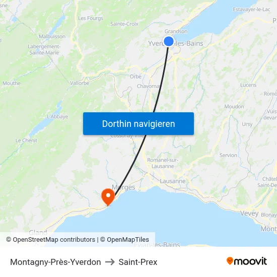 Montagny-Près-Yverdon to Saint-Prex map