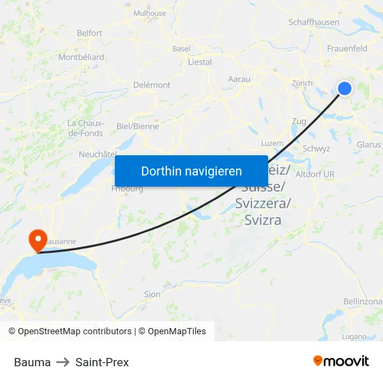 Bauma to Saint-Prex map