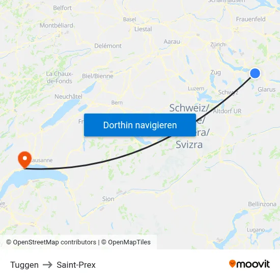 Tuggen to Saint-Prex map