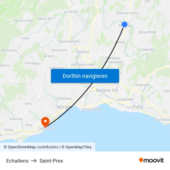 Echallens to Saint-Prex map