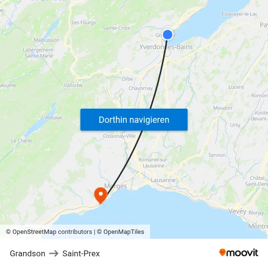 Grandson to Saint-Prex map
