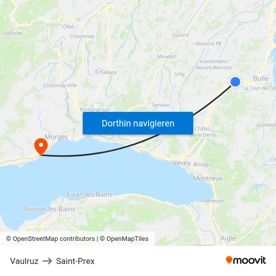 Vaulruz to Saint-Prex map