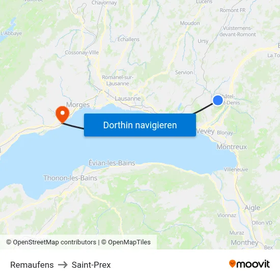 Remaufens to Saint-Prex map