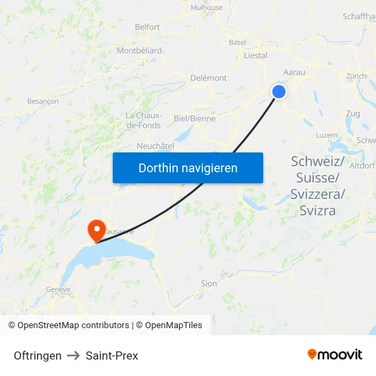 Oftringen to Saint-Prex map