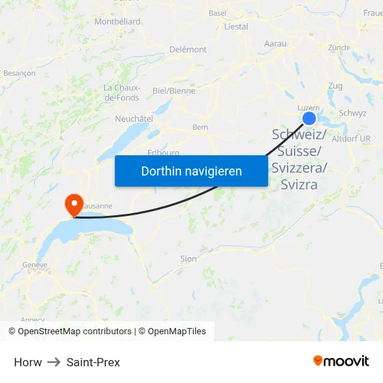 Horw to Saint-Prex map