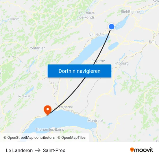 Le Landeron to Saint-Prex map