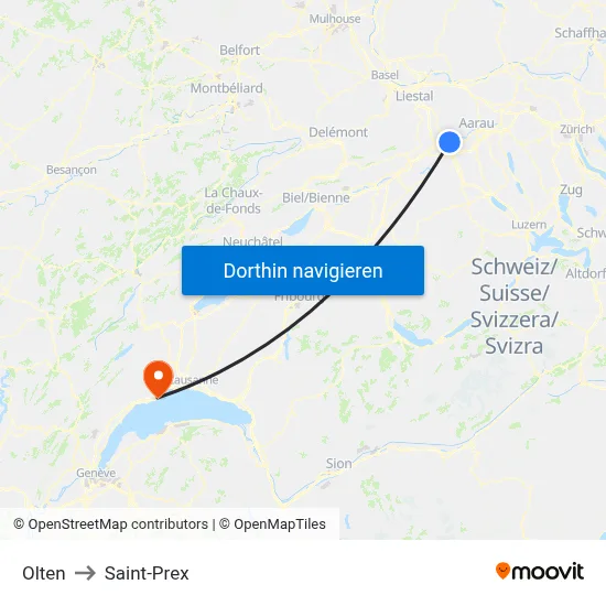 Olten to Saint-Prex map