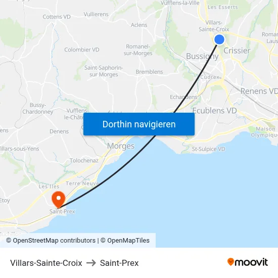 Villars-Sainte-Croix to Saint-Prex map