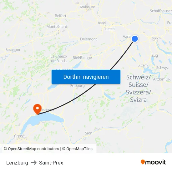 Lenzburg to Saint-Prex map