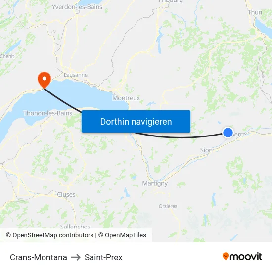 Crans-Montana to Saint-Prex map