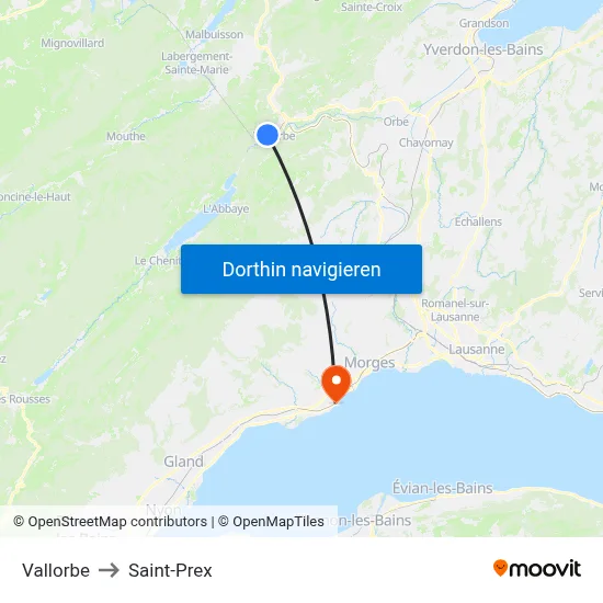 Vallorbe to Saint-Prex map