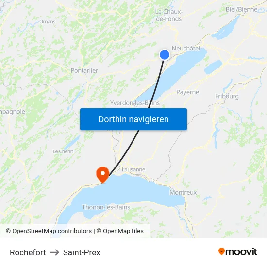 Rochefort to Saint-Prex map