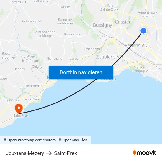 Jouxtens-Mézery to Saint-Prex map