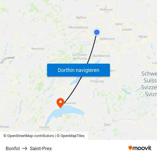 Bonfol to Saint-Prex map