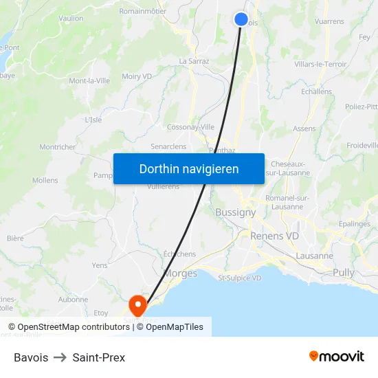 Bavois to Saint-Prex map
