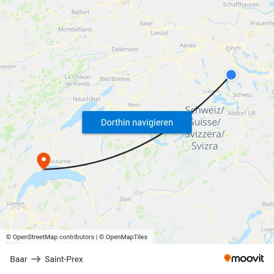 Baar to Saint-Prex map