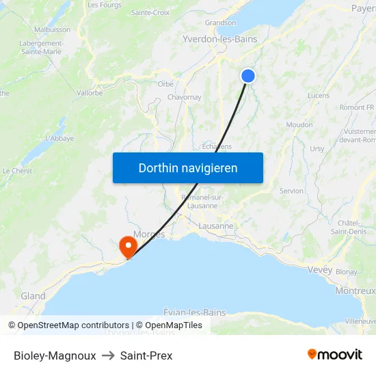 Bioley-Magnoux to Saint-Prex map