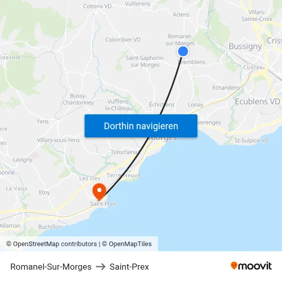 Romanel-Sur-Morges to Saint-Prex map