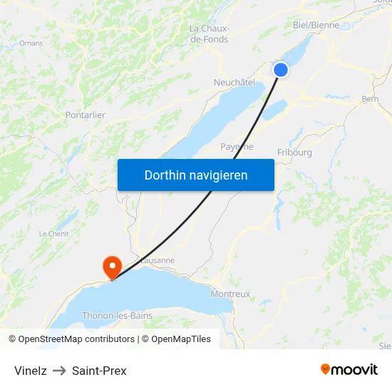 Vinelz to Saint-Prex map