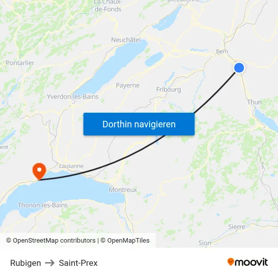 Rubigen to Saint-Prex map