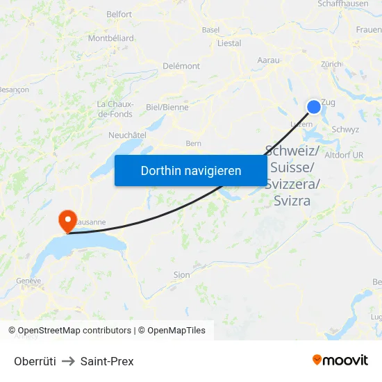 Oberrüti to Saint-Prex map