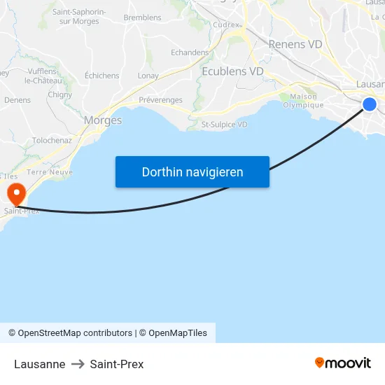 Lausanne to Saint-Prex map