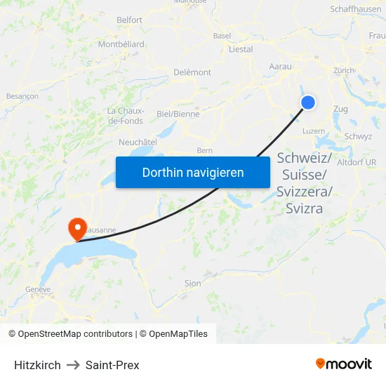 Hitzkirch to Saint-Prex map