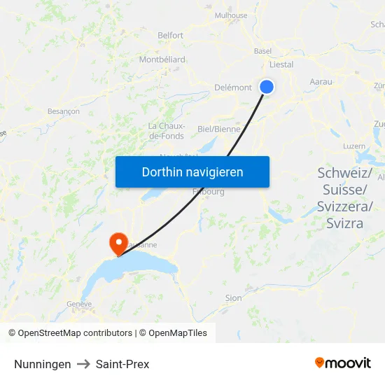 Nunningen to Saint-Prex map