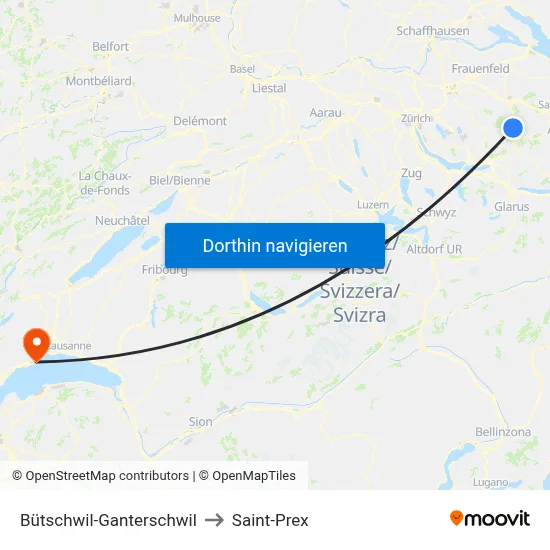 Bütschwil-Ganterschwil to Saint-Prex map